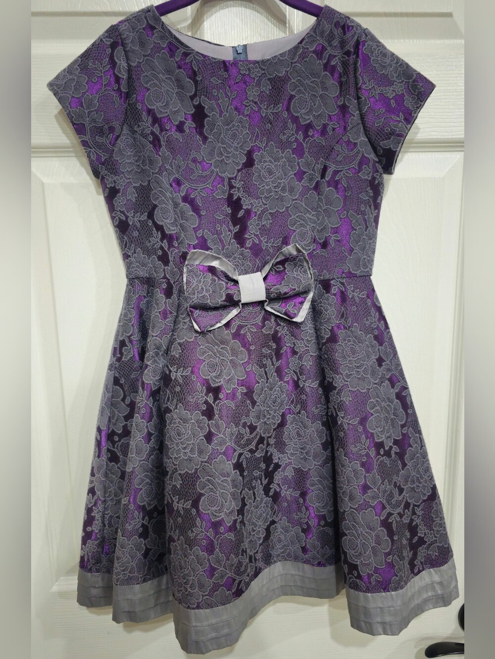 Us Angels Purple and Gray Lace Bow Party Dress
